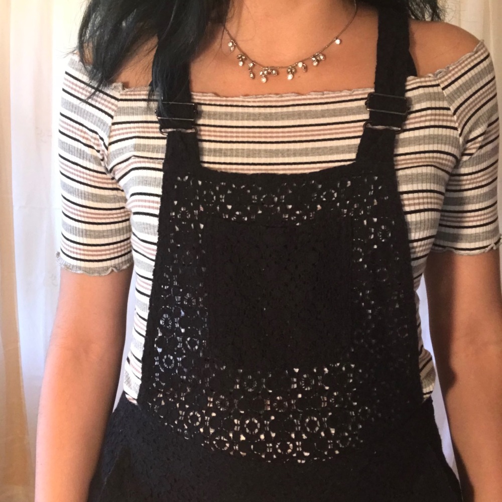 Black lace overalls